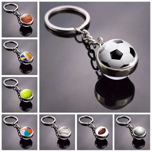 Feest Fashion Glass Ball Keychain Football Basketball Basbal Volleybal Tennis Rugby Softbal Afbeelding Glazen hanger metalen sleutelhanger