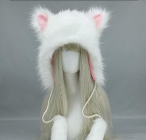 Fête fausse fourrure chapeau hiver chat oreille floue plus chaud doux bonnet moto ski fourrure oreillette casquette Cosplasy accessoires noir blanc
