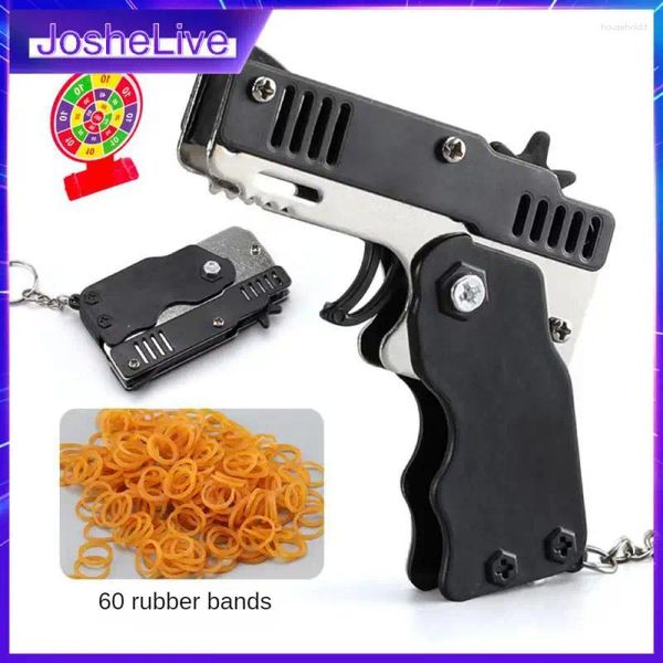 Favor de fiesta 1-10 unids Banda de goma Pistola Juguete para niños Llavero fresco Mini Metal Plegable Disparo Pistola Lanzador Regalos con 60 Elástico