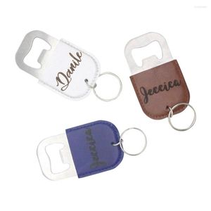 Bomboniera 1 pezzo Personalizzato Personalizzato Inciso Apribottiglie in pelle in acciaio inossidabile Regalo di compleanno Portachiavi con logo aziendale