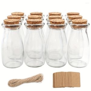 Fête favorable 10 mini-yogourt en liège bouteilles en verre étiquettes et corde d'artisanat de mariage - décoration de la maison