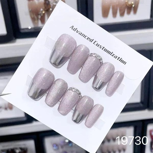 Fête favor 10 pièces français faux ongles léger en argent violet Design paillette luxurable portable décor de diamant de courte longueur