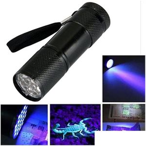 100pcs 9 LED UV lampe de poche torche lumière 395nm tra violet lampe de lumière noire batterie aaa pour marqueur de détection de vérificateur goutte de Dhsji