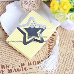 Party Gunst 100pcs A Star is geboren roestvrijstalen metalen bladwijzers baby shower gunsten bladwijzer met witte tassel bruiloft bomboniere cadeau