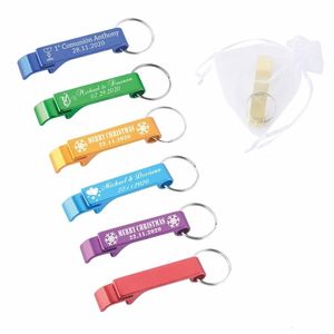 Party Favor 100 pcs Personnalisé Gravé En Métal Bière Ouvre-bouteilles Porte-clés De Mariage Baptême Baby Shower Cadeaux D'anniversaire Décor 230404