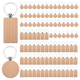 Party Favor 100pcs DIY Blank Wooden Key Chain Rectangle Heart Round Ellipse Scarving Ring Wood