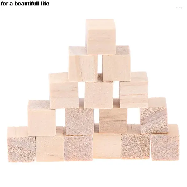 Party Favor 100pcs / lot Cubes en bois Blocs de bois carré inachevés pour la fabrication de mathématiques Projets de bricolage Gift