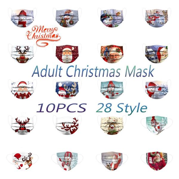 Party Favor 10pc adulte masque imprimé de Noël respirateur jetable respirant prévenir la peau fondue tissu soufflé casquette 28 styles