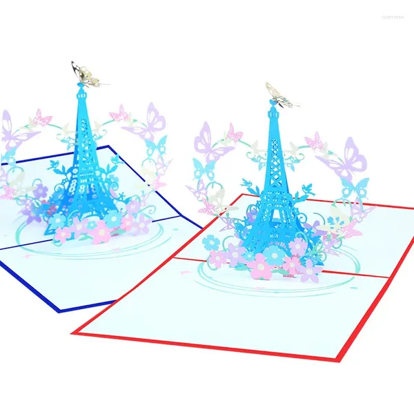 Party Favor 10pcs Handmade Butterfly Tower Eiffel 3d Up Greeting Invitation Card Wish Maman merci