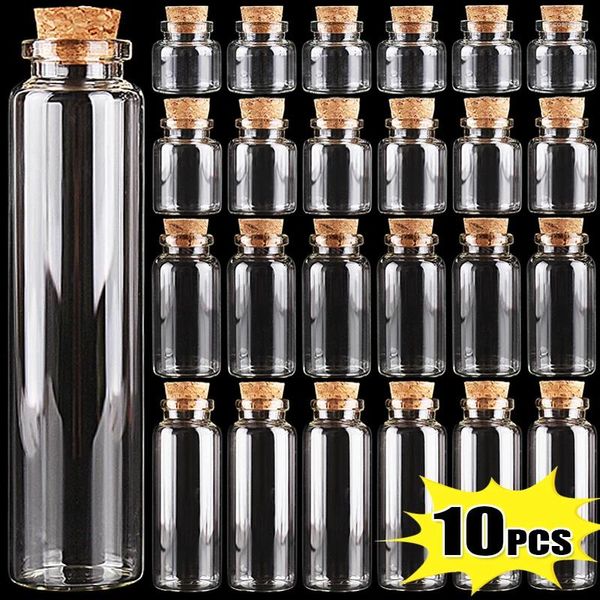 Favor de fiesta 10 unids mini botellas de vidrio con tapones de corcho mensaje claro que desea una pequeña botella a la deriva frascos de especias vacíos frascos de bricolaje artesanías regalos