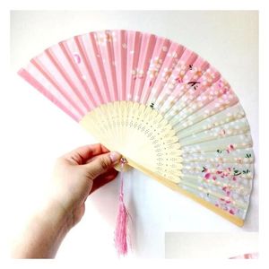 Party Favor 11 sortes de mariage pliant ventilateur classique chinois vent main japonaise soie danse cerise goutte livraison maison jardin festif Su Dhua8