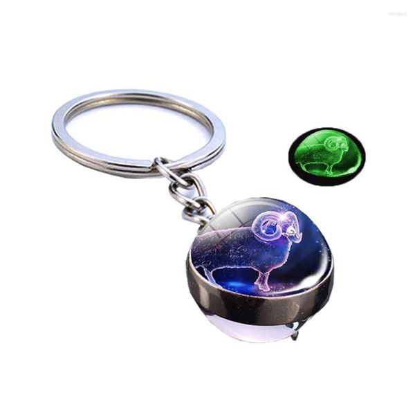 Party Favor 12 Constellation Lumineux Porte-clés Boule De Verre Pendentif Zodiac Lueur Dans Le Porte-clés Sombre Porte-clés Hommes Femmes Cadeau D'anniversaire