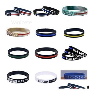 Party Favor 12 Styles 500Pc / Lot Mince Ligne Bleue Drapeau Américain Bracelets Sile Bracelet Doux Et Flexible Pour Les Cadeaux De Jour Normal A576 Dr Dhkgv