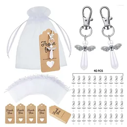 Party Gunst 120 stuks Angel Design Keychain Gunsten Set Metal hanger Key Ring Dank u Kraft Tags Organza Bags