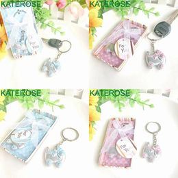 Party Favor 12pcs Pink / Blue Baby Carriage Design Key Chain in Gift Box Good For Shower Favors Born Broptening Keynchain
