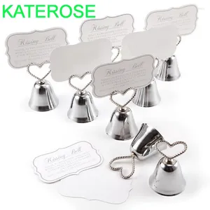 Party Gunst 12pcs Silver/Gold Heart Bell Place Holder Holder Wedding Gunsten met bijpassende voor tafel houders drop