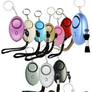 Party Gunst 130dB Ei -vorm Zelfverdediging Alarm Keychain Hanger Personaliseer zaklamp Persoonlijke Safty Key Chain Charm CAR Keyring Dr Dhaim