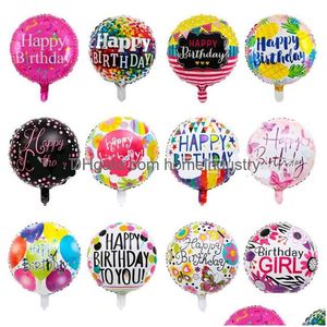 Party Favor 18 pouces Ballon de papier d'aluminium Joyeux anniversaire Ballons ronds Gonflable Airballoon Enfants Jouets Decoraciones Fournitures 0 6My B Dhhvu