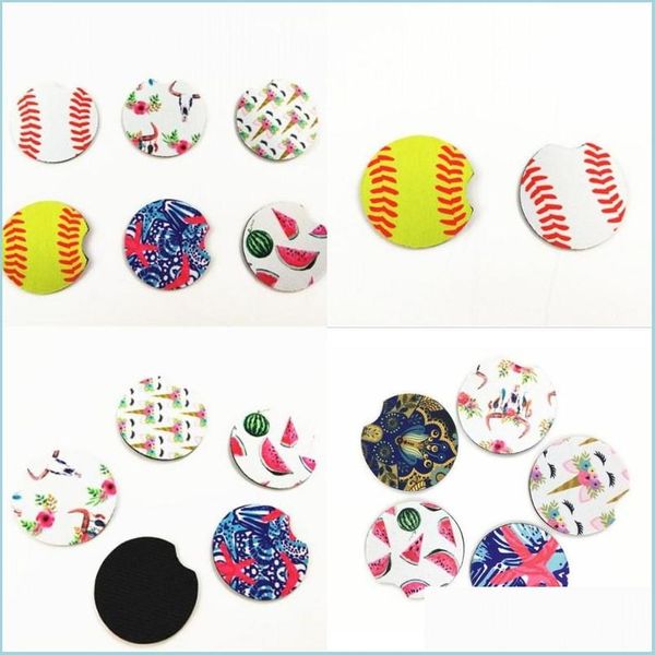 Party Favor 18Style Baseball Softball Design Neoprene Car Coasters Porte-gobelet pour tasses Mat Contraste Home Decor Accesseur 107 Drop Del Dh3Ye