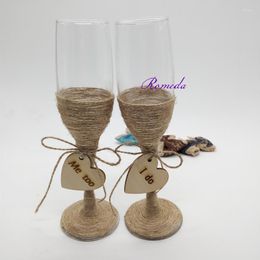 Party Favor 1 Paar/partij Rustieke Bruiloft Bril Champagne Fluiten Jute Toasting Me Too I Do Mrs