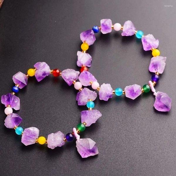 Favor de fiesta 1pc Amatista natural Pulsera de piedra áspera Cristal irregular Vacaciones Cumpleaños Alineación Joyería de regalo