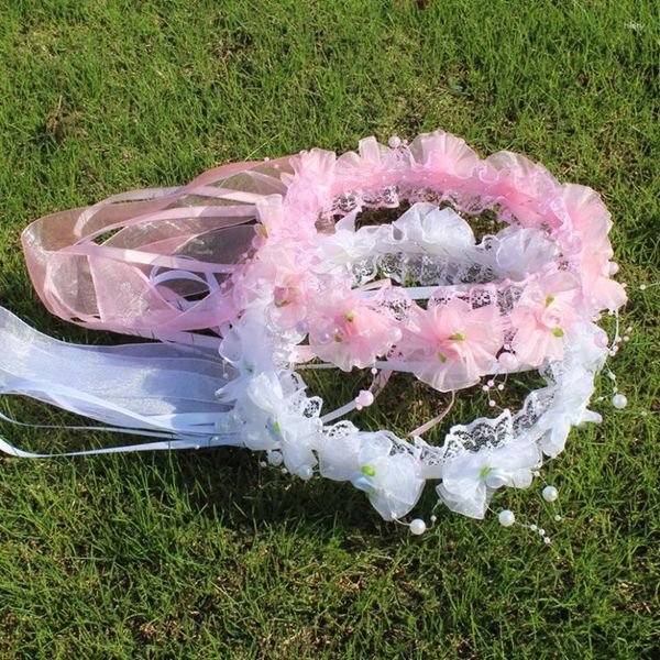 Party Favor 1pcs filles Première communion Veil rose violet blanc fleur de fleur en dentelle en dentelle de perle couronne voiles d'anniversaire faveurs