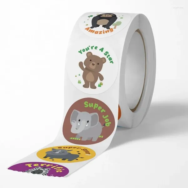Party Favor 20 Rolls Fun Animal Teacher Student récompense Cartoon Stickers Motivational Autocollant Autocollant Kids Game 500pcs / Roll Christmas