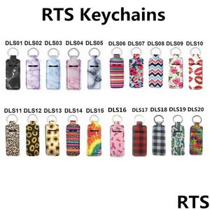 Party Favor 20 Style Print Marble Color Neopreen Chapstick Holder Handy Lip Balm Keychains Lipstick Pouch Keychain W0184 Drop Delive DHWC9