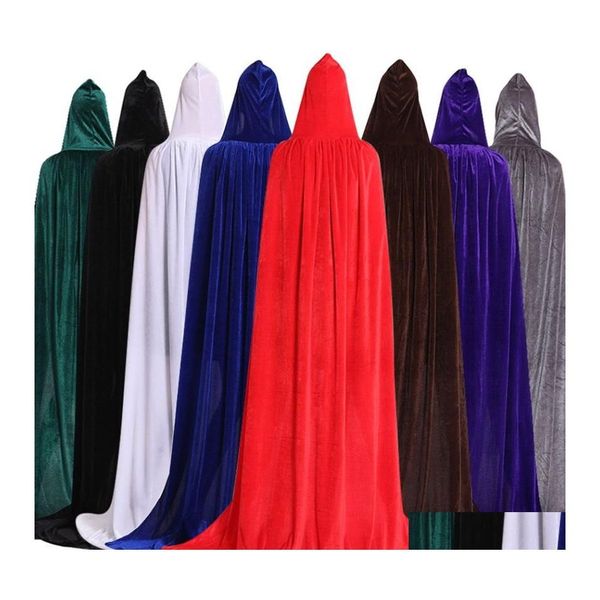 Party Favor 2022 Costume d'Halloween Unisexe Cape à capuche Longue Cape Veet pour Costumes de Cosplay de Noël Bleu Rouge Blanc Noir Gra RRA