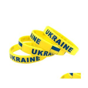 Party Favor 2022 Support Ucrania Pulseras Party Favor Sile Rubber Bangles Pulseras Banderas ucranianas Estoy de pie con Yellow Blue Sport Dhge0