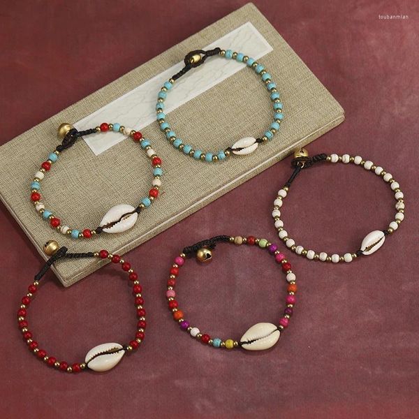 Party Favor 2024 Mode Bohème Shell Charme Bracelets réglables avec cloches Summer Ocean Beach Bracelet de cire tissé à la main