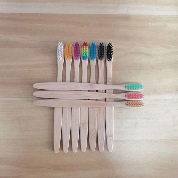 Party Favor 20pcs Personnalisé Graver Logo Bambou Brosses À Dents Réutilisables Adulte En Bois Brosse À Dents Souple Pour La Maison El Sovenior