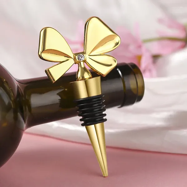 Party Favor 20pcs Gold / Silver Bow Bottle Stopper Mariage Favors Bridal Down Birthday Cadeaux d'événement Giveaways