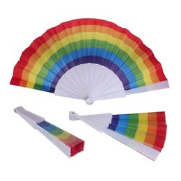 Favor de fiesta 23 cm plegable España Rainbow Pride Festival Estilo Hand Fan Dance Wedding Party Fabric Fans de mano plegables Drop Entrega Inicio G DHQVX