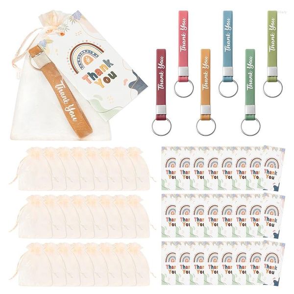 Party Favor 24 sets Boho Silicone Key Anneaux avec des cartes de remerciement Sac en orgue favorise le mariage Baby Shower Return Gift For Guest