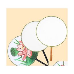 Party Favor 24Cm Diy Blanc Blanc Soie Éventails À La Main Étudiant Enfants Peinture Beaux-Arts Programmes Éventail Rond Chinois Qw7471 Drop Delivery H Dhlrv