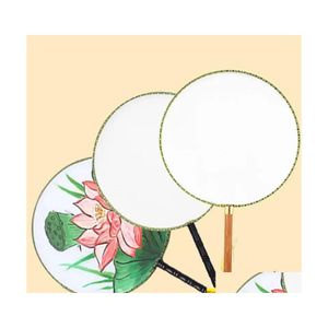 Favor de fiesta 24 cm DIY en blanco Seda blanca Fans Mano Estudiante Niños Pintura Programas de Bellas Artes Chino Redondo Fan Drop Entrega Inicio Gar Dhybq