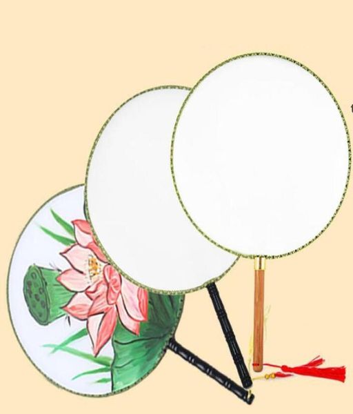 Favor de fiesta 24 cm DIY en blanco Seda blanca Fans de la mano Estudiante Niños Pintura a mano Programas de bellas artes Palacio chino Ventilador redondo RRA115903788077