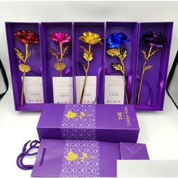 Partybevorzugung 24K Goldfolie überzogene Rose Valentinstag Geschenk zarte handgemachte Blatt Hochzeitszubehör Geburtstagsjahr Dekor Geschenke Drop De Dhtda