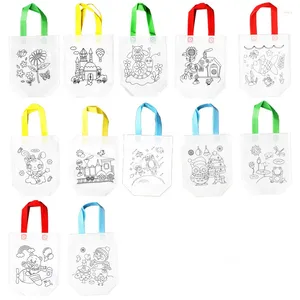 Party Favor 24pcs Sac à colorier de dessins animés mignons Carnaval réutilisable pour l'anniversaire artisanat d'art ou favorise les fournitures de Noël