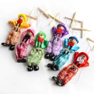 Party Favor 25cm Funny Party Vintage Coloré Pull String Marionnette Clown Marionnette en bois Artisanat Activité conjointe Poupée Enfants Enfants Cadeaux