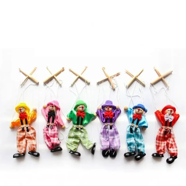 Party Favor 25cm Funny Party Vintage Coloré Pull String Marionnette Clown Marionnette en bois Artisanat Activité conjointe Poupée Enfants Enfants Cadeaux G0831