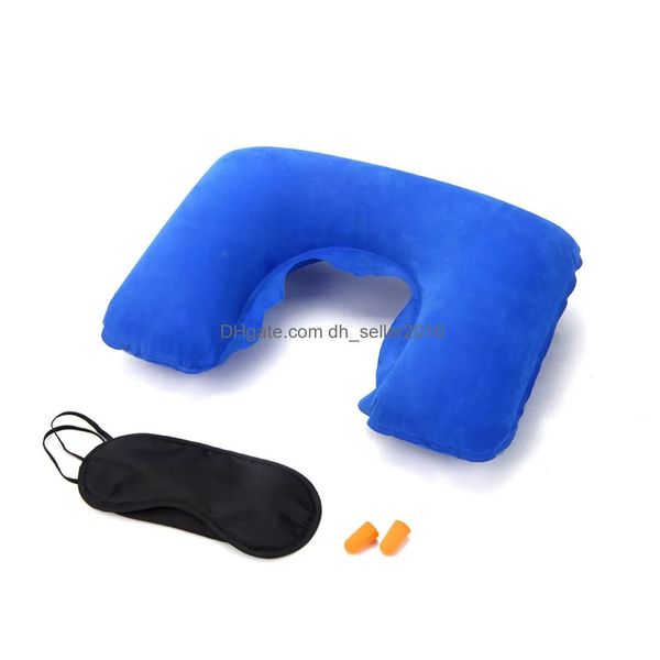 Favor de fiesta 3 en 1 Juego de viaje Inflable en forma de U Almohada para el cuello Cojín de aire Slee Máscara para los ojos Sombra para los ojos Tapones para los oídos Entrega de gotas portátil Inicio DHVMK