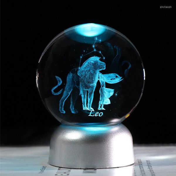 Favor de fiesta 3D Crystal Leo Gift Ball Láser Grabar Zodiac Charms Favores Presente Julio Agosto Cumpleaños Recuerdo