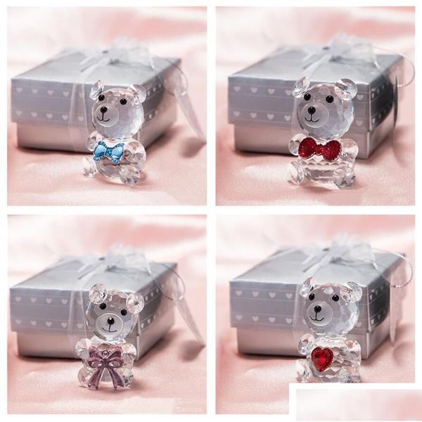 Fête favor 4 couleurs beaux ours en cristal de mariage romantique cadeaux de la Saint-Valentin avec une boîte colore favorite les ornements de souvenirs de douche de bébé f dhwaj