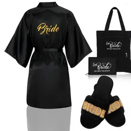 Party Favor 4 PCS Bride Wedding Slippers Gifts Bridal Dmaids Breft Satin Robes Tote Bags