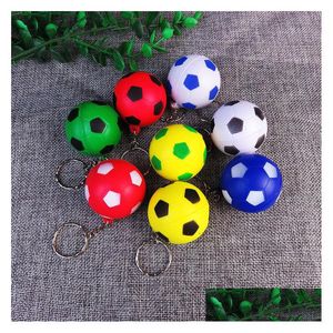 Favor de fiesta 4Cm Fútbol Pu Espuma Llavero Decoración navideña Colgante pequeño Juguete biónico para niños Colgantes Actividad Regalo W0308 Drop Dhevo