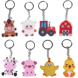 Party Gunst 4pcs Farm Animal Keychains Cartoon Cow Pig Barn Silicone Keychain For Kids Themed Birthday Gifts Supplies