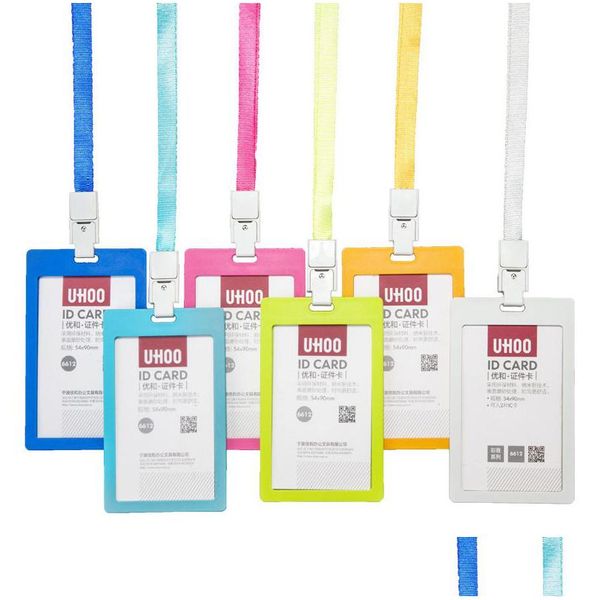 Party Favor 5 couleurs porte-carte en plastique faveur couleur étudiant ID sac de rangement cartes de travail de bureau verticales avec lanière livraison directe à domicile Dhp0D