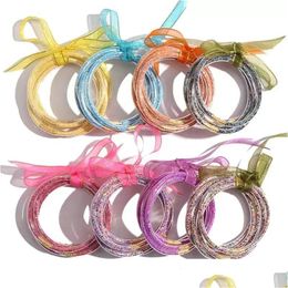 Favor de fiesta 5 PCS / Set Bowknot Glitter Bangles Girls All Weather Stack Sile Plastic Glitters Jelly Pulsera Regalos Drop Entrega Inicio GA DHDN5